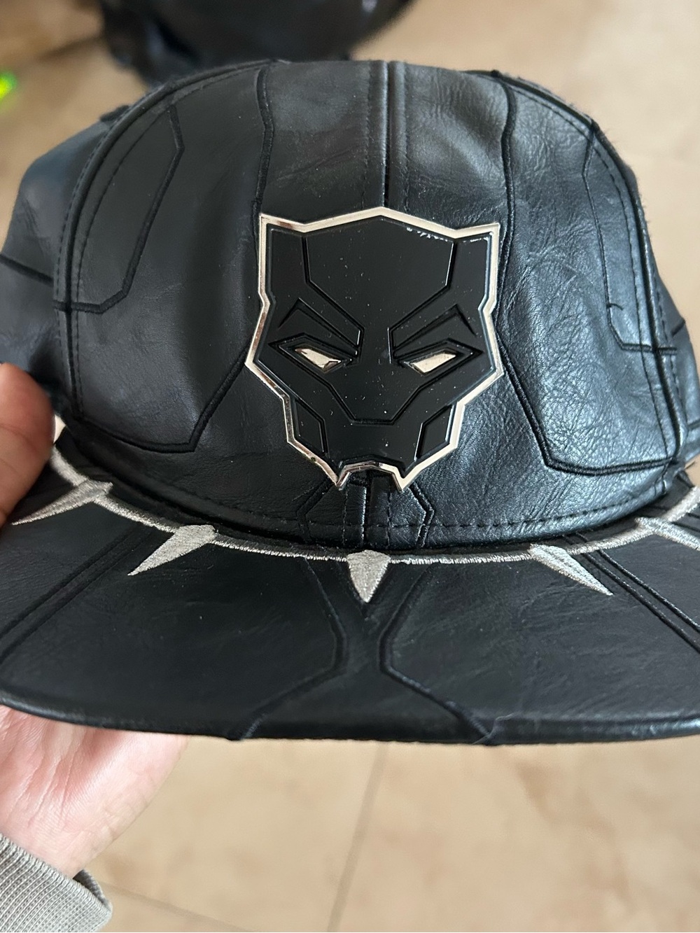 Black Panther faux Leather Snapback Hat - Black #96